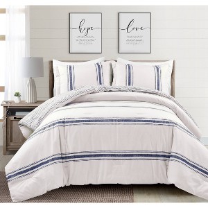 Farmhouse Stripe Reversible Cotton Comforter & Sham Set - Lush Décor - 1 of 4