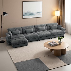 166" Velvet Modular L-Shaped Sectional Sofa with Ottoman - 1 of 4