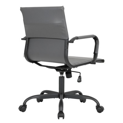 Gray Faux Leather Swivel Executive Office Chair with Metal Frame