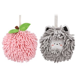 REGALWOVEN 2 Pcs Comfortable Soft Absorbent Chenille Ball Fuzzy Hand Towels - 1 of 4