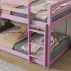 Okak 77.3IN Twin-Over-Twin Floor Bunk Bed with Ladder, Twin Bed with Guardrail and Strengthened Slats, Bed Frames for Kids Room, Gaming Room, Pink - 3 of 4
