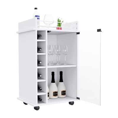 Depot E-Shop Huali Bar Cart 35" H, Six Built-in Wine Rack, Glass Door, Four Casters, Two Shelves