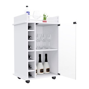 Depot E-Shop Huali Bar Cart 35" H, Six Built-in Wine Rack, Glass Door, Four Casters, Two Shelves - 1 of 4