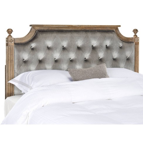 Rustic Tufted Velvet Headboard Gray Rustic Oak Queen