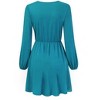 Women's Wrap V Neck Swing Long Sleeve Mini Dress Elastic Waist Fit Flare Dress - 4 of 4