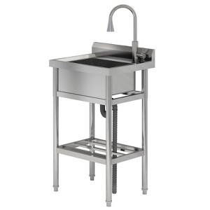 Stainless Steel Utility Sink, Freestanding Single Bowl with Cold and Hot Water Pipe and Faucet for Restaurant, Laundry Room, Bathroom, Garage, Garden - 1 of 4
