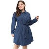 Agnes Orinda Women's Plus Size Long Sleeves Belted Midi Denim T-Shirt Dresses - 2 of 4