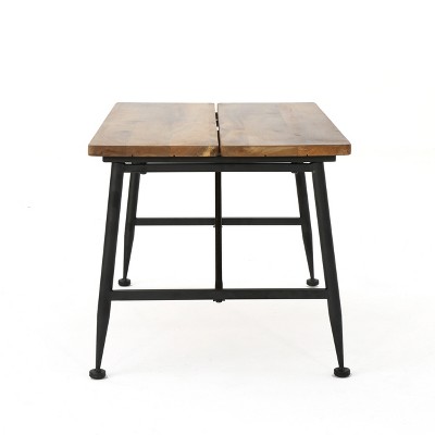 Sleek Antique Acacia Wood and Black Iron Patio Coffee Table