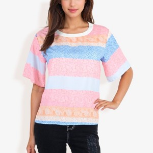 Anna-Kaci Women's Short Sleeve Crew Neck Textured Stripe Pattern Casual Tee - 1 of 4