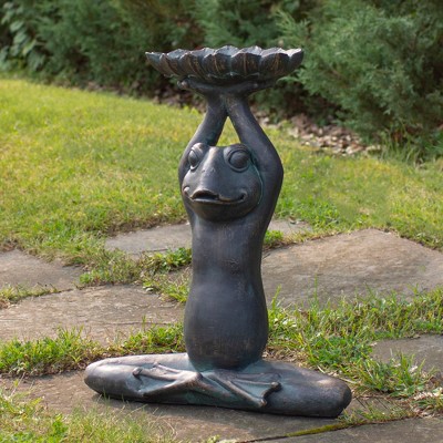 22.25" Gray Yoga Frog with Bird Feeder Ceramic Outdoor Statue