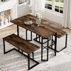 VECELO Farmhouse Room Sets for 4 with 3 Benches Wicker-Knot Cushions, Table for Home Kitchen Dining, 43.3 in - 3 of 4