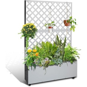 Metal Planter Box with Trellis, Raised Garden Bed, Outdoor Garden Box with Privacy Screen & Drainage Holes for Climbing Plants Flower, Black - 1 of 4