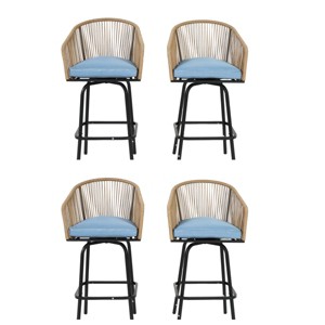 VYNXARIA Outdoor Bar Stools Set of 4, 4-Piece Patio Bar Stools with Armrests, All Weather Rattan Bar Chairs with Backrest£¬Blue - 1 of 4
