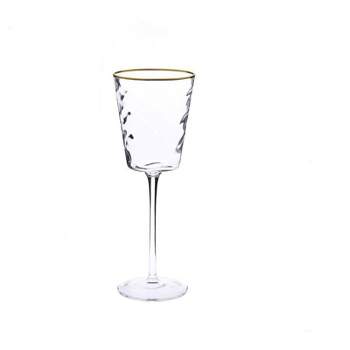 Classic Touch Set of 6 Pebble Glass Wine Glasses with Gold Rim