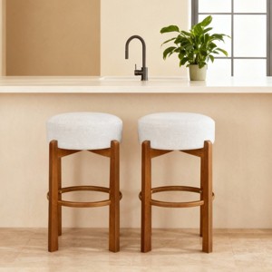 30" Wooden Bar Stools Set, Upholstered Barstool with Rubberwood Frame for Kitchen Island or Home Bars-3irtyhousy - 1 of 4
