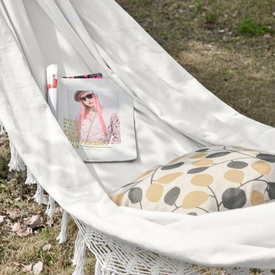 Extra Large White Cotton Hammock with Macrame Tassel Fringe