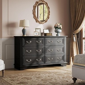 GALAXHERO 51.97'' Wide 6-Drawer Chest with Metal Handles, TV Stand for 60 Inch TV, Farmhouse Wood Dresser,Storage Unit for Bedroom & Hallway - 1 of 1