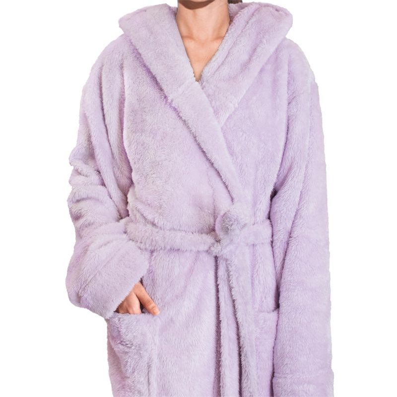 PAVILIA Women Hooded Plush Soft Robe, Fluffy Warm Fleece Faux Shearling Shaggy Bathrobe, 3 of 8