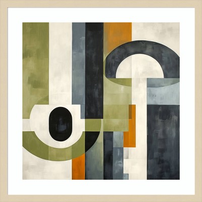 Sage Green Midcentury Abstract Graphic Art Print with Natural Frame