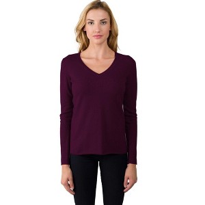 JENNIE LIU Women's 100% Pure Cashmere Long Sleeve Pullover V Neck Sweater - 1 of 4