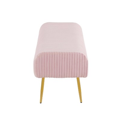 51" Pink Velvet Pleated Bench with Gold Metal Legs