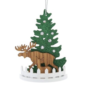 Kurt Adler Wooden Ornament for Christmas Tree, Tree with Reindeer - 1 of 1