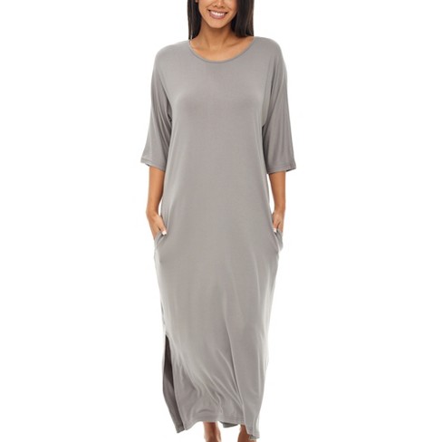 Women's Soft Knit Nightgown, Full Length Long Henley Night Shirt