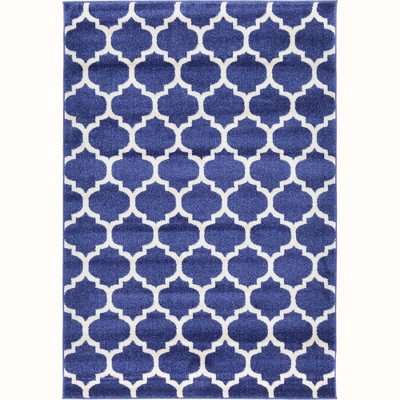 Elegant Dark Blue Trellis 4' x 6' Synthetic Easy-Care Area Rug