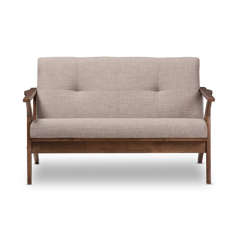 Bianca Mid-Modern Walnut Wood Fabric Tufted 2 Seater Loveseat Light Gray - Baxton Studio, 3 of 11