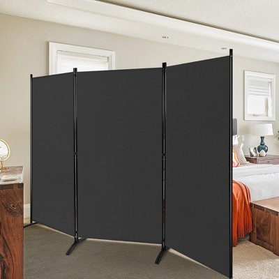 Black 3-Panel Folding Privacy Screen with Steel Frame