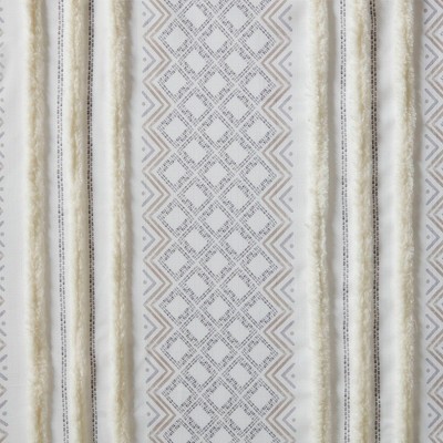 Wikineon 2pk Poly Printed Curtain Panel with Tufted Stripe White/Taupe 2-PK 50x95