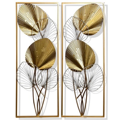 Set of 2 Gold Leaflets 3D Metal Wall Sculptures Gold - StyleCraft: Iron Botanical Art for Home Decor