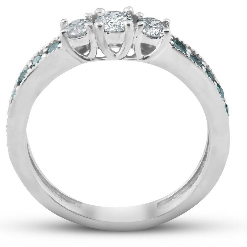 Pompeii3 1/2 Ct Blue & White Diamond Three Stone Engagement Anniversary Ring White Gold, 3 of 5