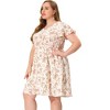 Women's Plus Size Floral V Neck Flare Sleeve Elastic Waist Casual A Line Midi Dresses - Agnes Orinda - 3 of 4