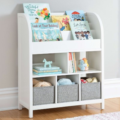 Martha Stewart Kids' Jr. Book and Bin Browser: Children's Bookshelf, Toy Storage with Book Display with Fabric Bins