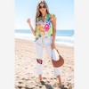 Amaryllis Women’s Multicolor Floral Ruffle Sleeve Blouse Split Neck Pleated Texture Lightweight Relaxed - 4 of 4