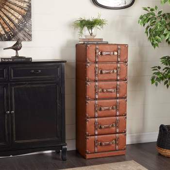 Traditional Faux Leather 6 Drawer Chest Camel Brown - Olivia & May