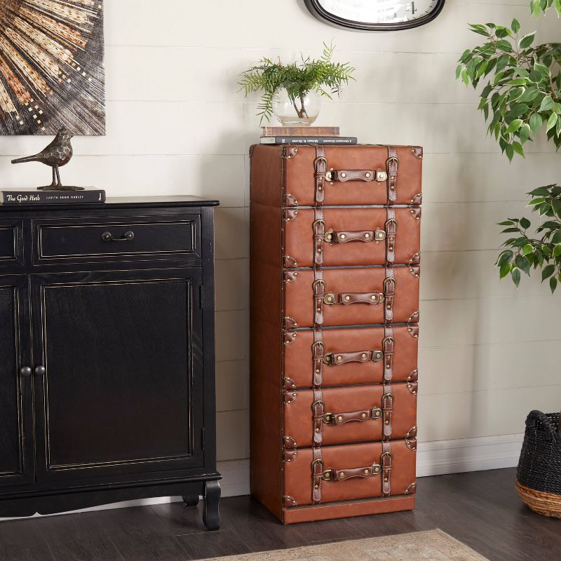 Traditional Faux Leather 6 Drawer Chest Camel Brown - Olivia &#38; May, 1 of 21