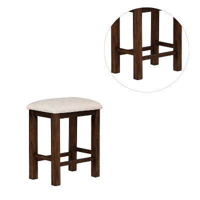 Rustic Oak and Beige Backless Wood Counter Height Stools