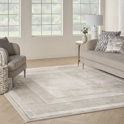 Ivory Geometric 9' x 12' Synthetic Washable Rug