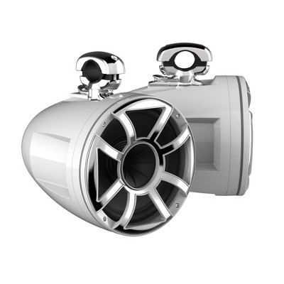 Wet Sounds REV 10 HD 10" Horn Loaded Compression Driver Tower Speakers with XS Grills & Stainless MINI Swivel Clamps, 300 Watts RMS, White, Pair