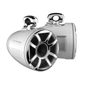 Wet Sounds REV 10 HD 10" Horn Loaded Compression Driver Tower Speakers with XS Grills & Stainless MINI Swivel Clamps, 300 Watts RMS, White, Pair - 1 of 4