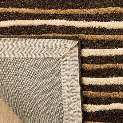 Handmade Brown and Beige Stripe Wool Viscose 9' x 12' Rug