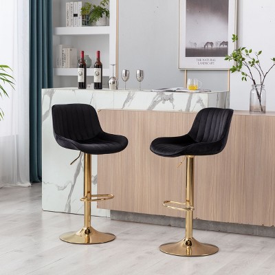 NicBex Velvet Swivel Bar Stools Set of 2,Adjustable Height Counter Stools with Gold Chrome Base,Bar Chairs with Footrest,Barstools for Home,Bar