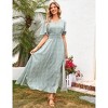 Women's Floral Print V-neck Ruffle Shortsleeve Waist Tie Dress Maxi Dress - 3 of 4