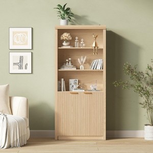 5 Tier Bookcase Display Shelves with Storage Cabinet & Adjustable Shelf, Mid-Century Modern Bookshelves for Home Office, Living Room - 1 of 4