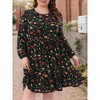 Women's Plus Size Floral Pleated Tiered Crew Neck Long Sleeve Casual Midi Dress with Pocket - Agnes Orinda - 2 of 4