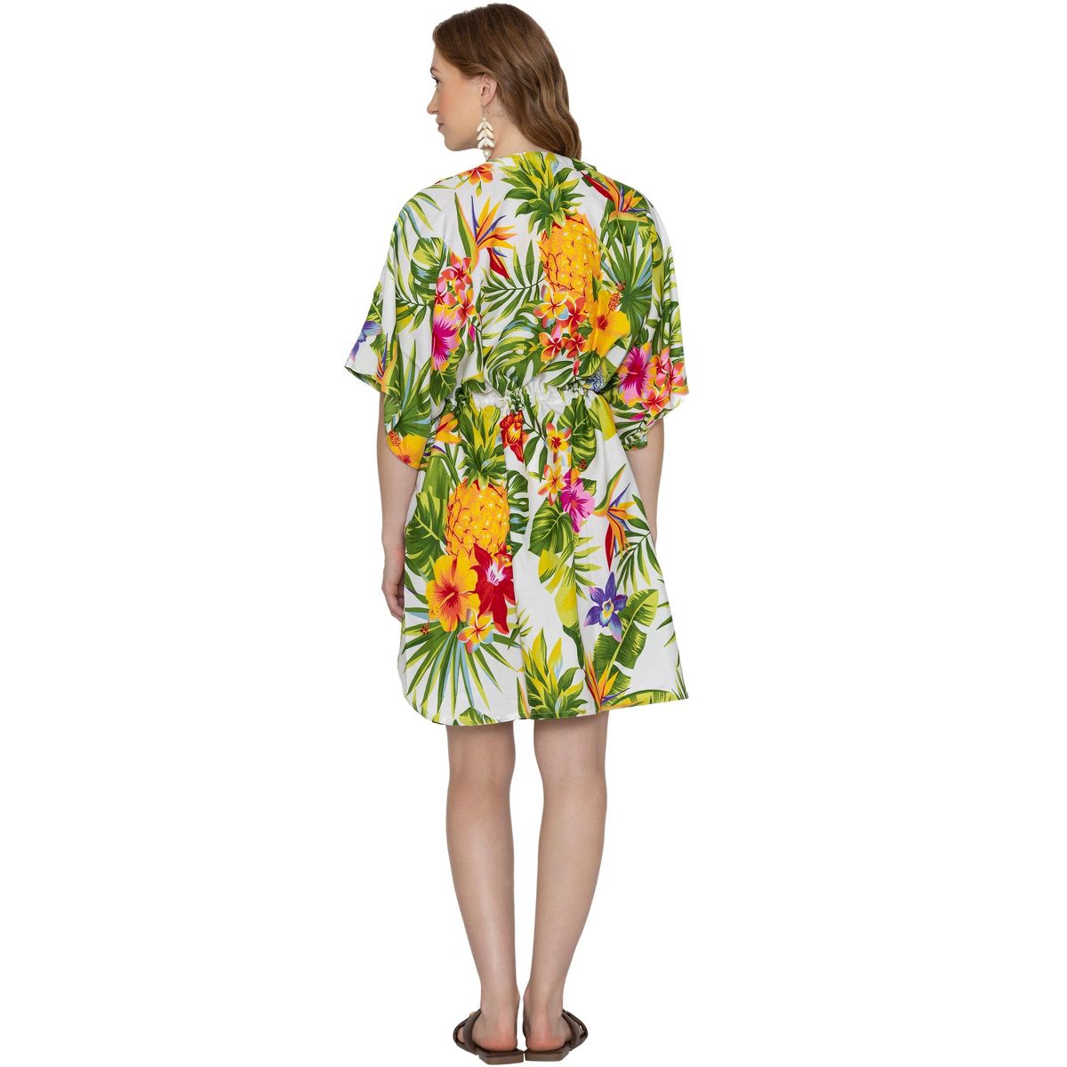 LA LEELA Summer Rayon Blend Women Resortwear Tunic Dress Holiday Vacation Cruise Pregnancy Wear Flowy Lounge Outfit 2X-3X White Leaf - thumbnail 2