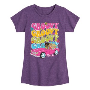Girls' - Barbie - Barbie 70S Groovy Stacked- Girls Fitted Short Sleeve Graphic T-Shirt Fitted Short Sleeve Graphic T-Shirt - 1 of 4