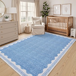 Scalloped Pattern Rugs for Living Room Bedroom Soft Non Slip Low Pile Throw Carpet Washable Foldable Area Rug - 1 of 4